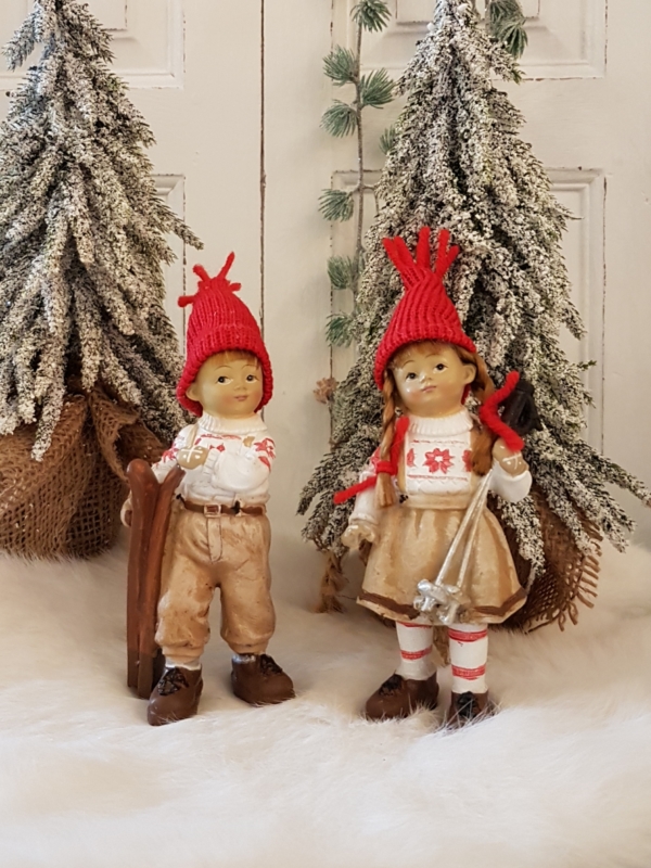 nostalgische Winterkinder mit Skier - 2er-Set - 18 cm - Variante 1
