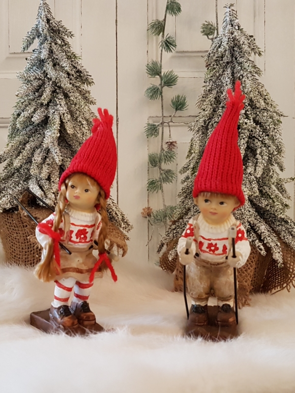 nostalgische Winterkinder auf Skier - 2er-Set - 16 cm – Bild 2