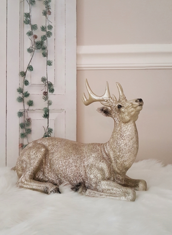 XXL Hirsch - liegend - champagner gold - Breite 40 cm