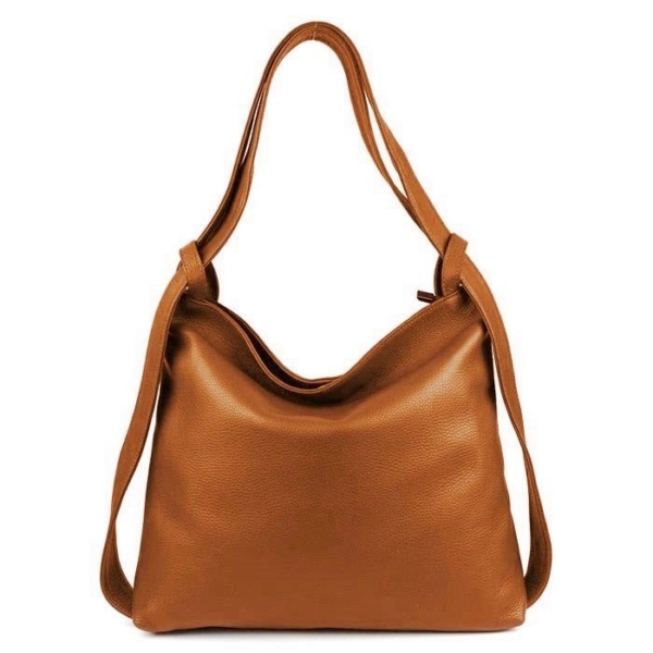 Echtleder Umhängetasche / Rucksack - cognac