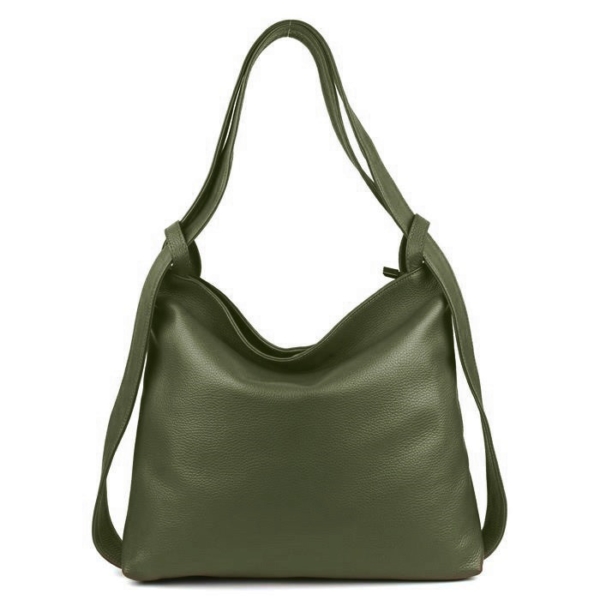 Echtleder Umhängetasche / Rucksack - khaki grün