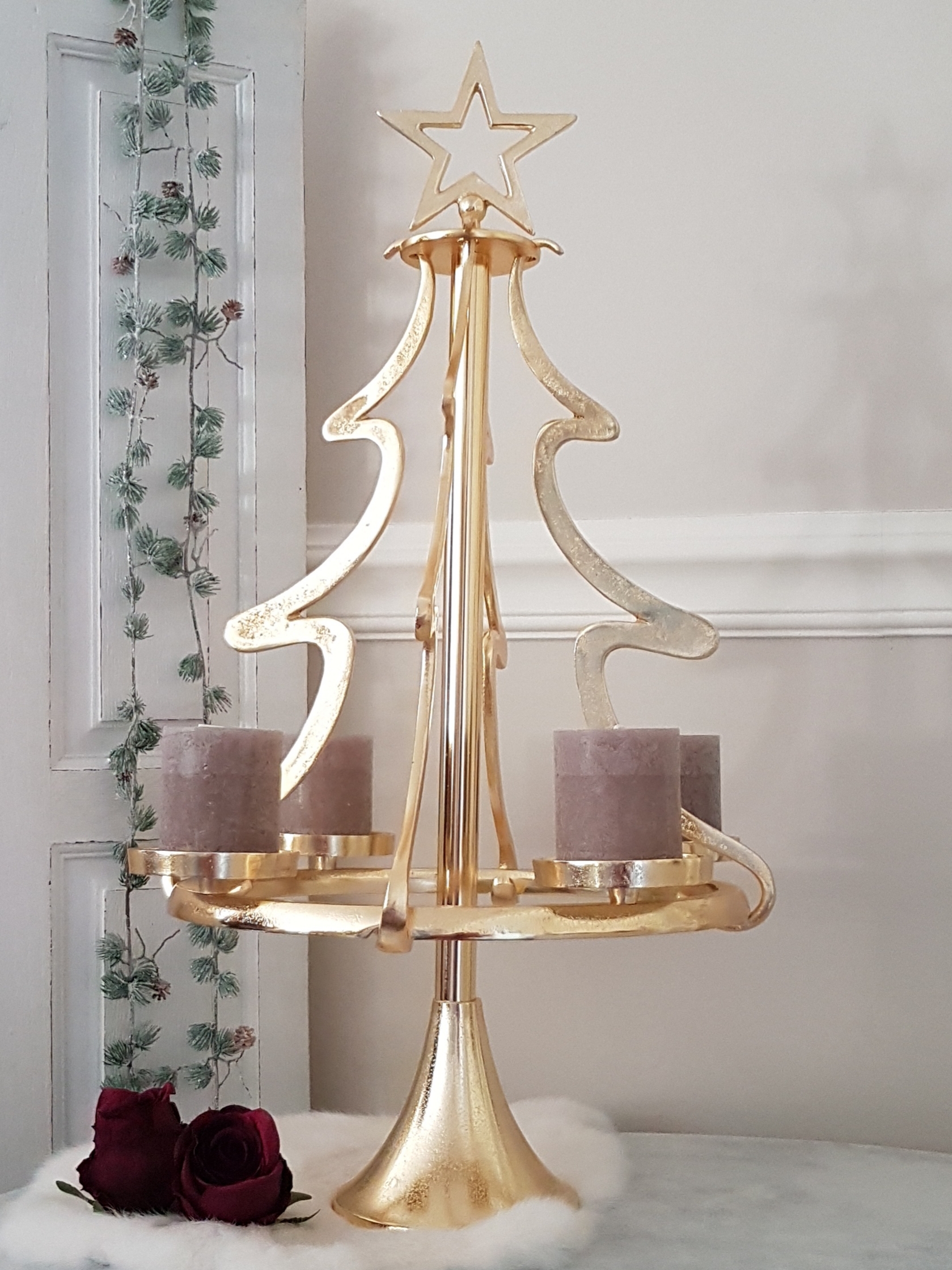 Cor Mulder - hängender Adventskranz - Weihnachtsbaum - Aluminium - gold
