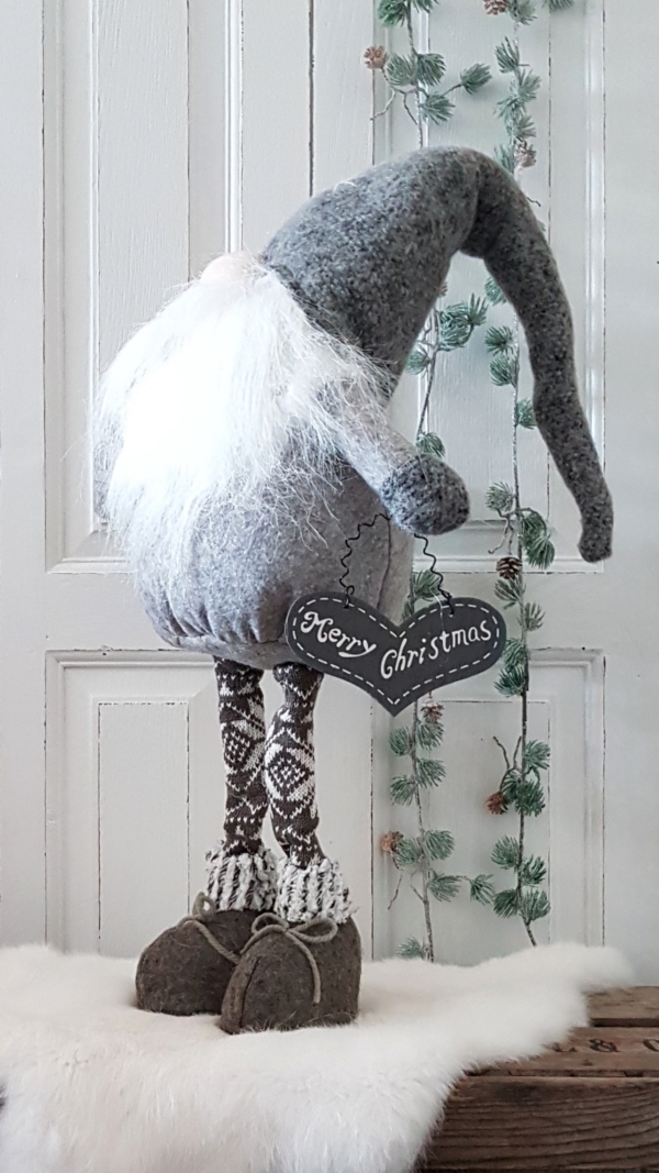 XL Wichtel "Merry Christmas" - grau / weiß - 75 cm – Bild 2
