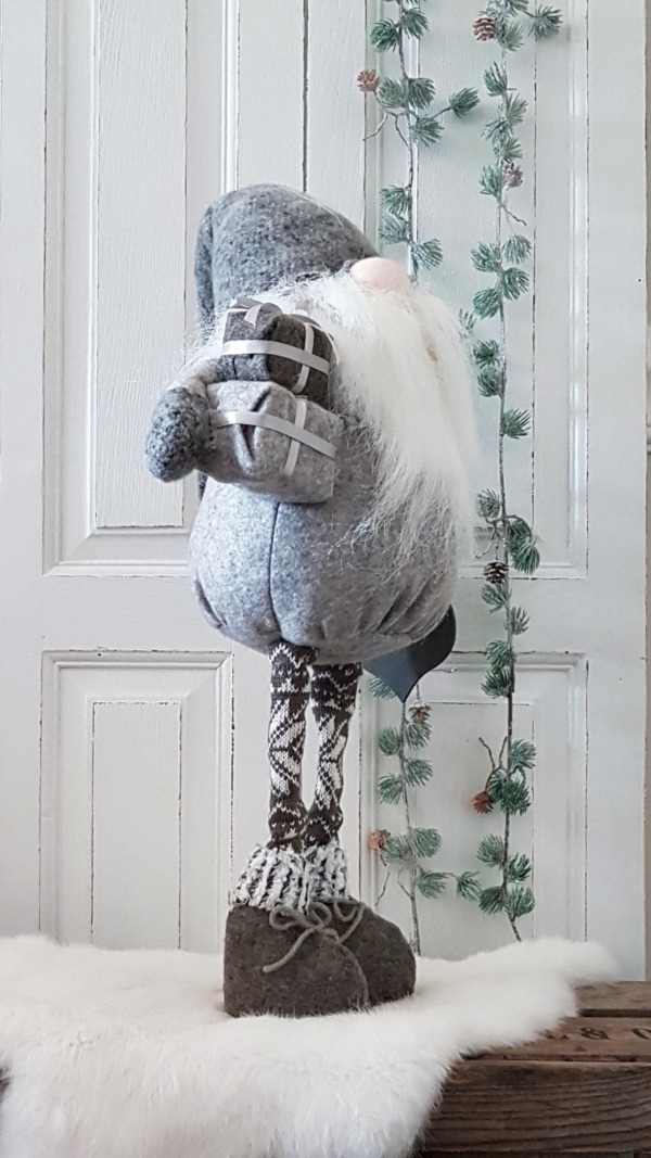 XL Wichtel "Merry Christmas" - grau / weiß - 75 cm – Bild 3
