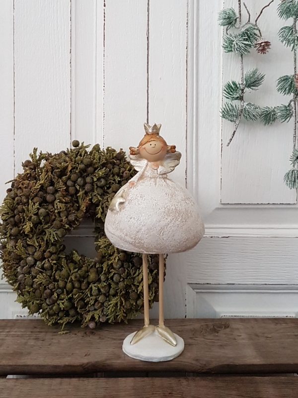 Deko-Engel mit Krone und Stern - creme - 20 cm