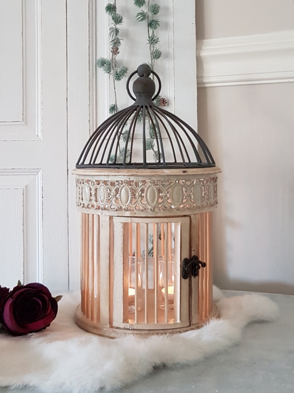 runder Vogelkäfig / Laterne - mit Dekorkante - Höhe 32 cm - Shabby Chic