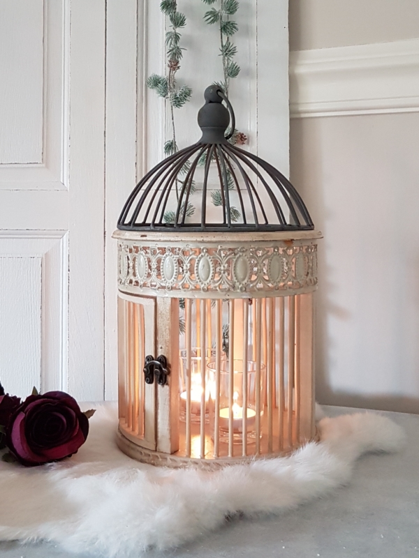 runder Vogelkäfig / Laterne - mit Dekorkante - Höhe 32 cm - Shabby Chic – Bild 2