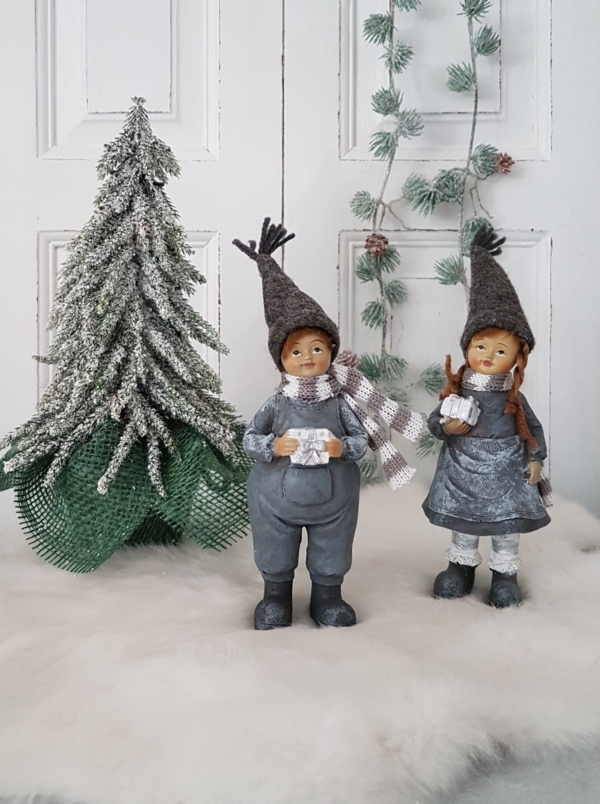 nostalgische Winterkinder - grau - 2er-Set - 20 cm