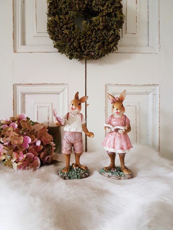 nostalgische Osterhasen mit Buch und Ranzen - rosa - 2er-Set - 15 cm – Bild 5