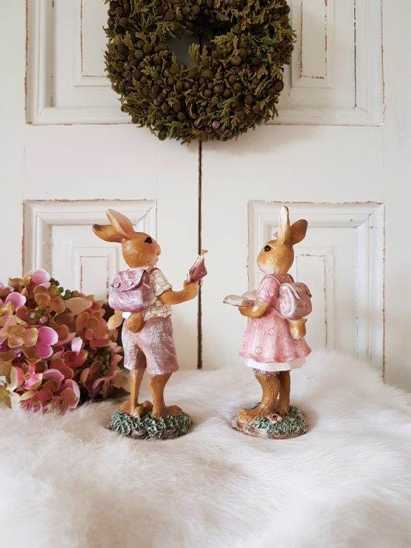 nostalgische Osterhasen mit Buch und Ranzen - rosa - 2er-Set - 15 cm – Bild 2