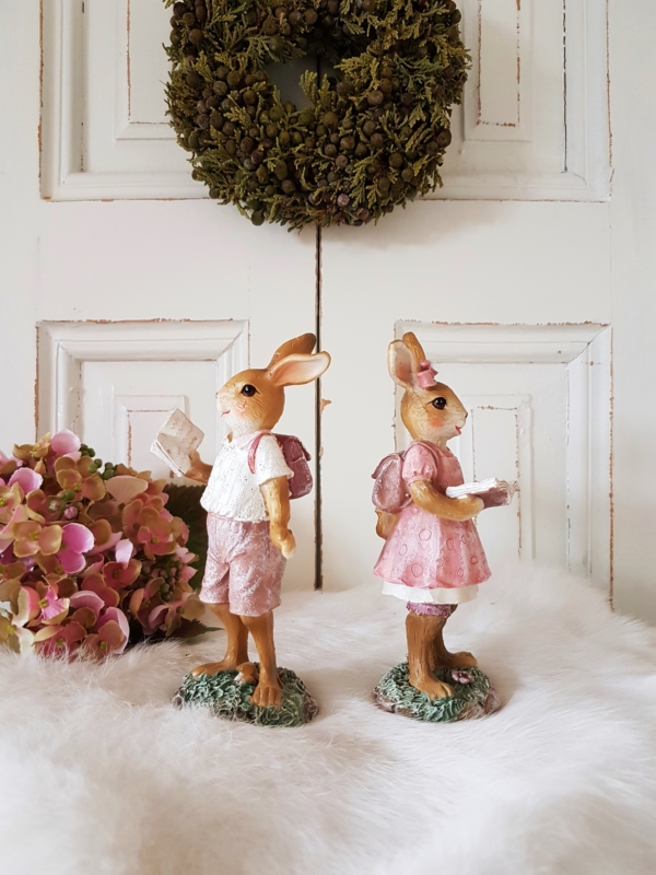 nostalgische Osterhasen mit Buch und Ranzen - rosa - 2er-Set - 15 cm – Bild 4