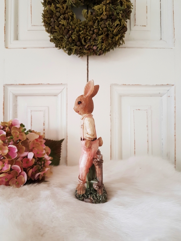 Nostalgischer Osterhase am Zaun - rosa - 16 cm – Bild 2