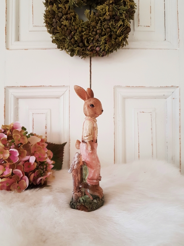 Nostalgischer Osterhase am Zaun - rosa - 16 cm – Bild 4