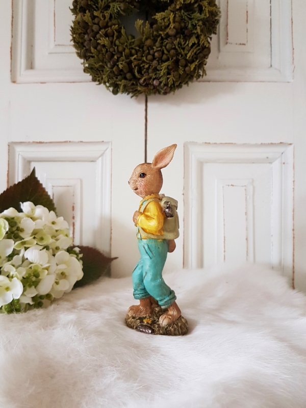 Nostalgischer Osterhase mit Rucksack - grün / gelb - 15 cm – Bild 2