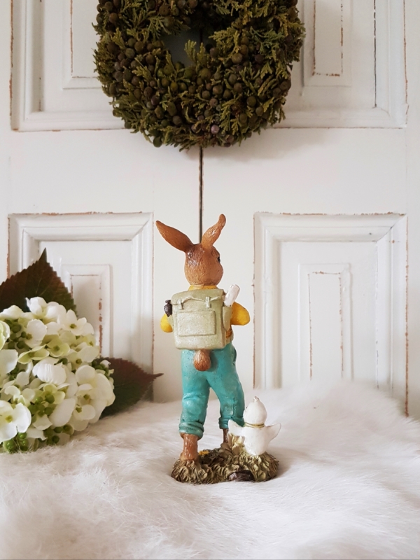 Nostalgischer Osterhase mit Rucksack - grün / gelb - 15 cm – Bild 3