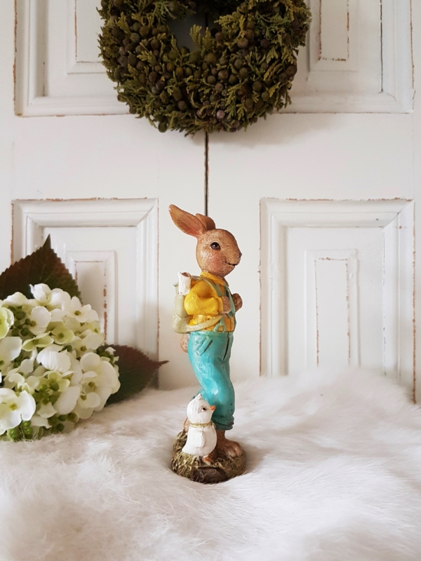 Nostalgischer Osterhase mit Rucksack - grün / gelb - 15 cm – Bild 4