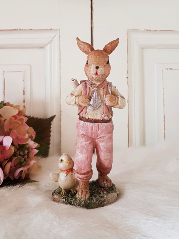 Nostalgischer Osterhase mit Rucksack – rosa – 15 cm – Dekodreams Wolf