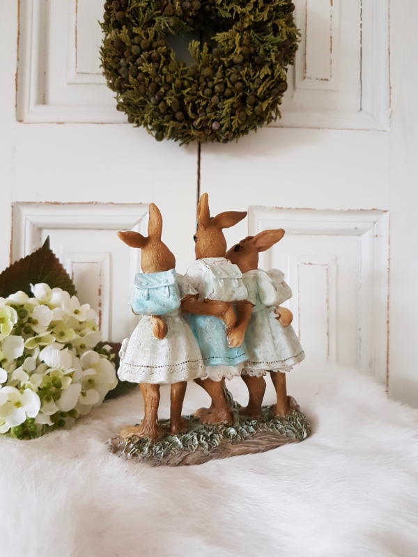 Nostalgische Hasengruppe "Mädchen mit Schulranzen" - blau / mint - Höhe 16 cm – Bild 3