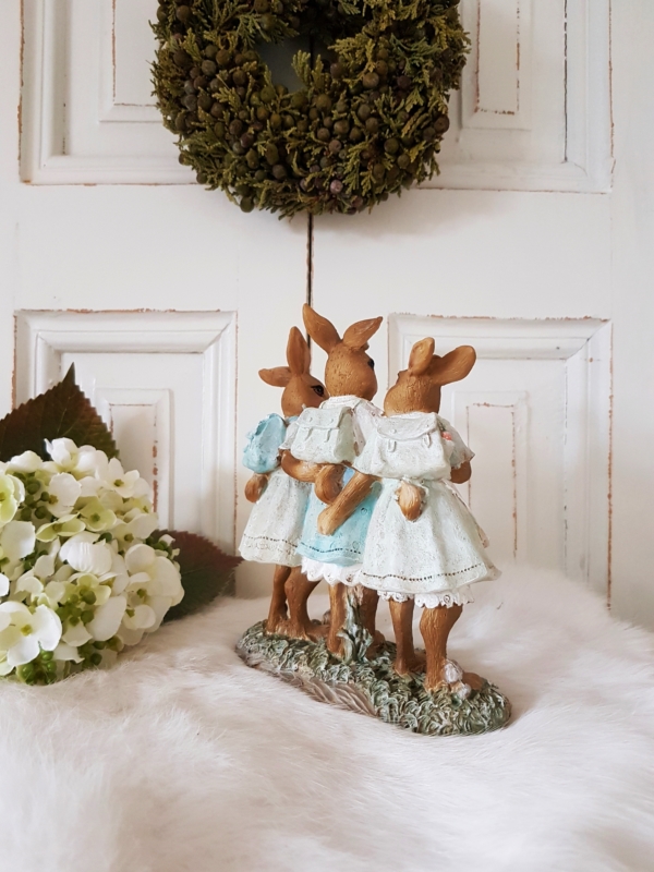 Nostalgische Hasengruppe "Mädchen mit Schulranzen" - blau / mint - Höhe 16 cm – Bild 4