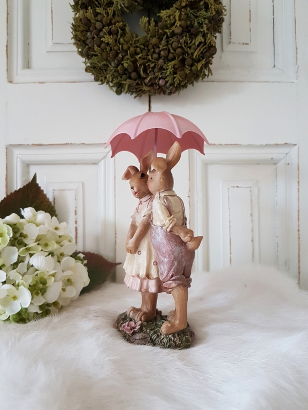 Nostalgisches Hasenpärchen mit Metall-Schirmchen - rosa - Höhe 16 cm – Bild 2