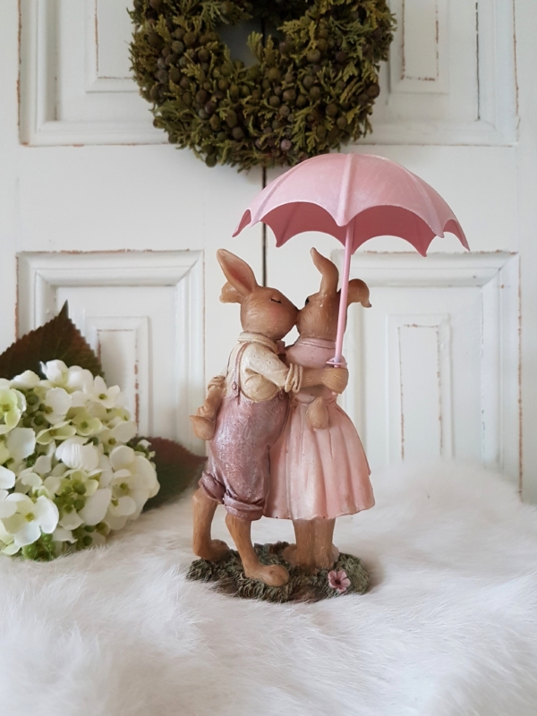 Nostalgisches Hasenpärchen mit Metall-Schirmchen - rosa - Höhe 16 cm – Bild 3