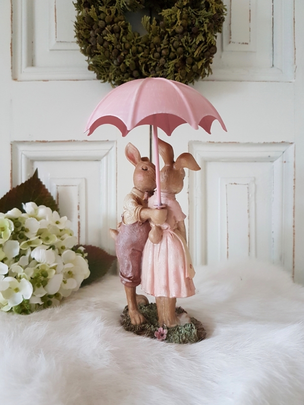 Nostalgisches Hasenpärchen mit Metall-Schirmchen - rosa - Höhe 16 cm – Bild 4
