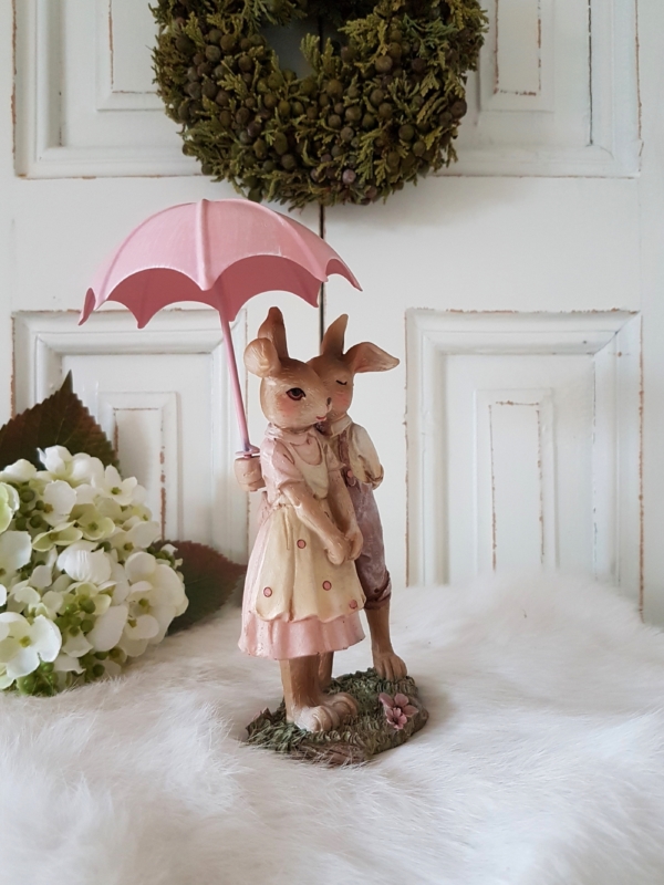 Nostalgisches Hasenpärchen mit Metall-Schirmchen - rosa - Höhe 16 cm – Bild 5