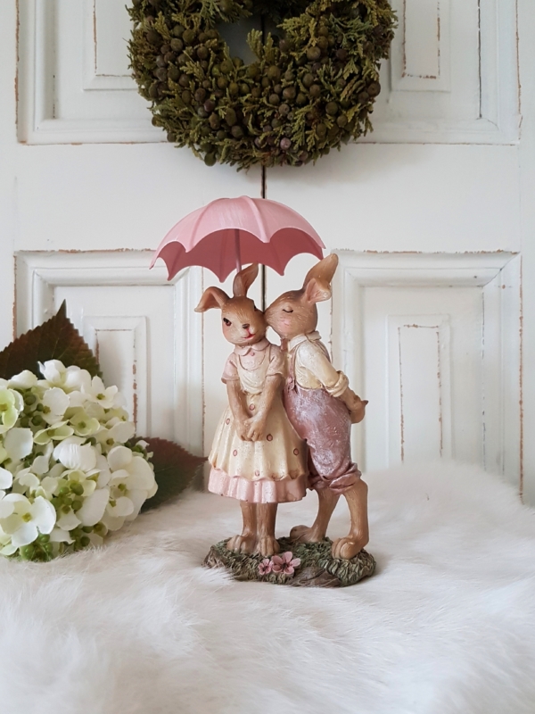 Nostalgisches Hasenpärchen mit Metall-Schirmchen - rosa - Höhe 16 cm – Bild 7