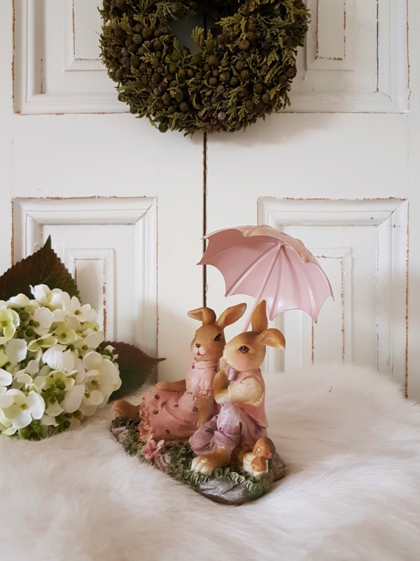 Nostalgisches Hasenpärchen mit Metall-Schirmchen - rosa - Höhe 10 cm – Bild 2