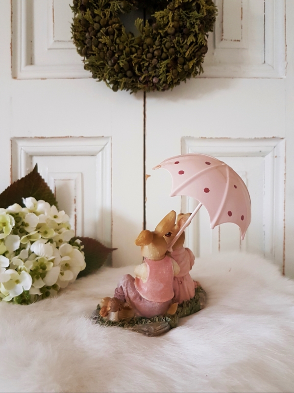 Nostalgisches Hasenpärchen mit Metall-Schirmchen - rosa - Höhe 10 cm – Bild 3