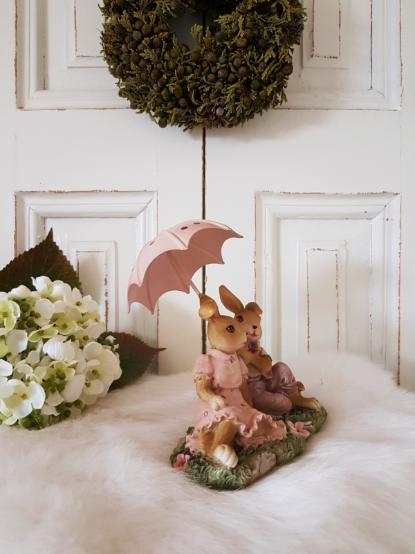 Nostalgisches Hasenpärchen mit Metall-Schirmchen - rosa - Höhe 10 cm – Bild 5