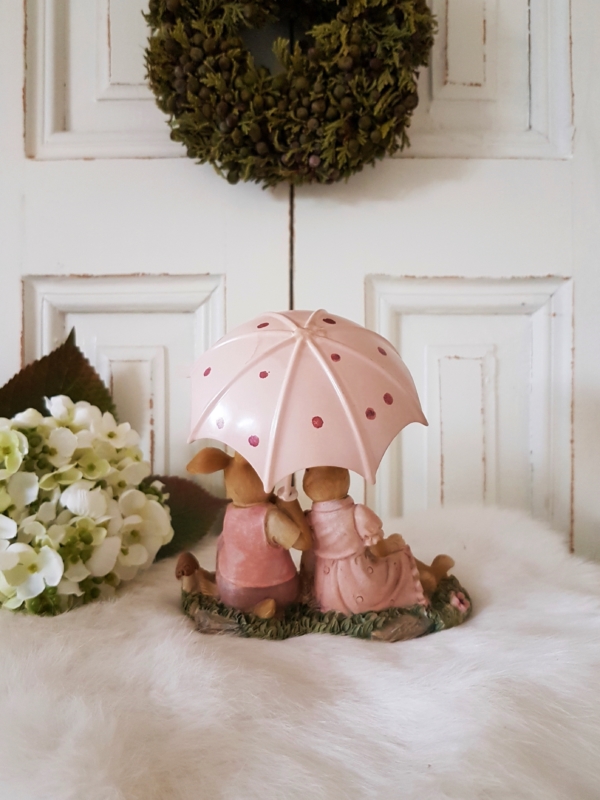 Nostalgisches Hasenpärchen mit Metall-Schirmchen - rosa - Höhe 10 cm – Bild 6