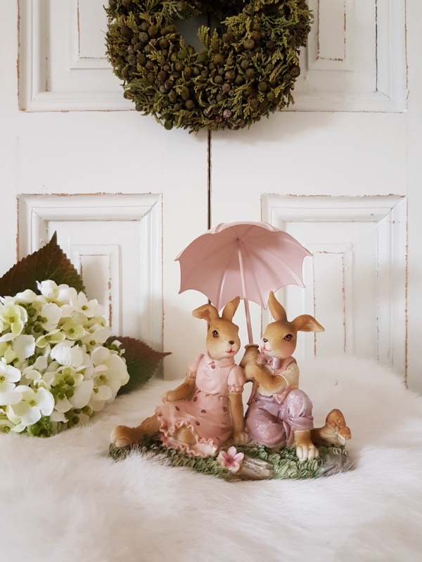 Nostalgisches Hasenpärchen mit Metall-Schirmchen - rosa - Höhe 10 cm – Bild 7