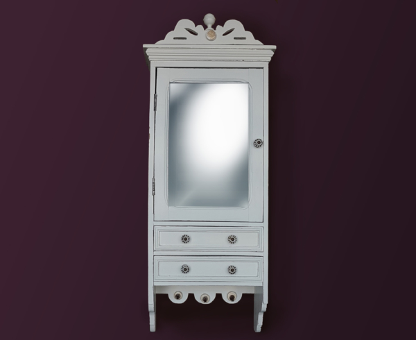 antikes Spiegelschränkchen mit 2 Schubladen und Hakenleiste - weiß - Shabby Chic
