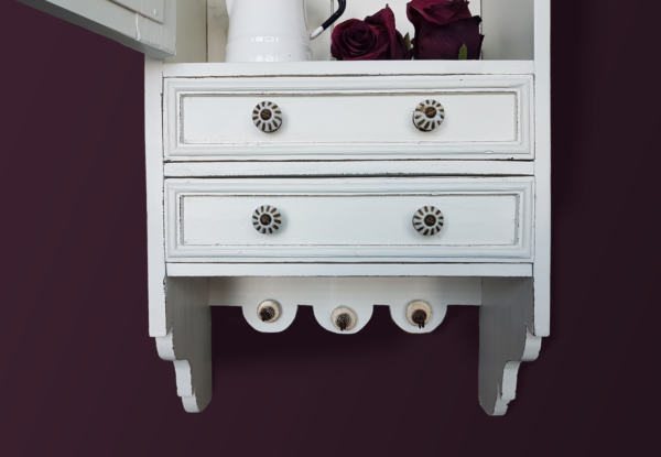 antikes Spiegelschränkchen mit 2 Schubladen und Hakenleiste - weiß - Shabby Chic – Bild 3