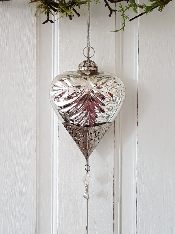 Bauernsilber Herzanhänger mit Metallkappe - 21,5 cm
