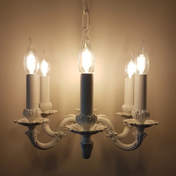 wunderschöner 6armiger Bronze-Kronleuchter - weiß - Shabby Chic – Bild 5