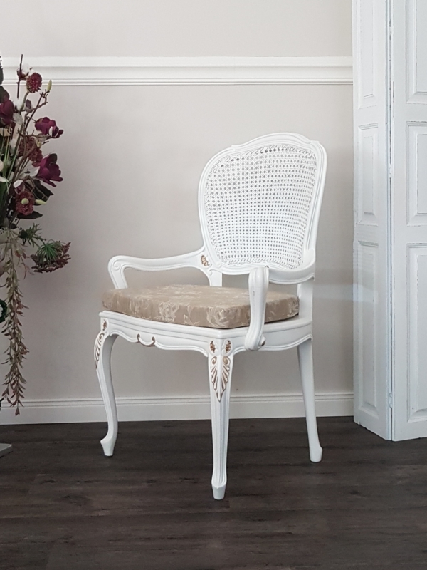 alter Louis XV Sessel - weiß - Wiener Geflecht - Shabby Chic – Bild 2