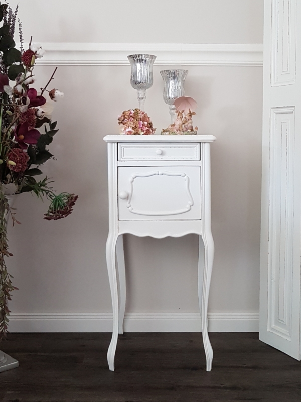 antiker Eichen Nachttisch - weiß - Queen Anne Style - Shabby Chic