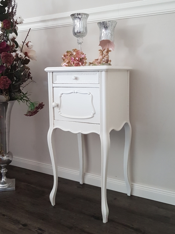 antiker Eichen Nachttisch - weiß - Queen Anne Style - Shabby Chic – Bild 2