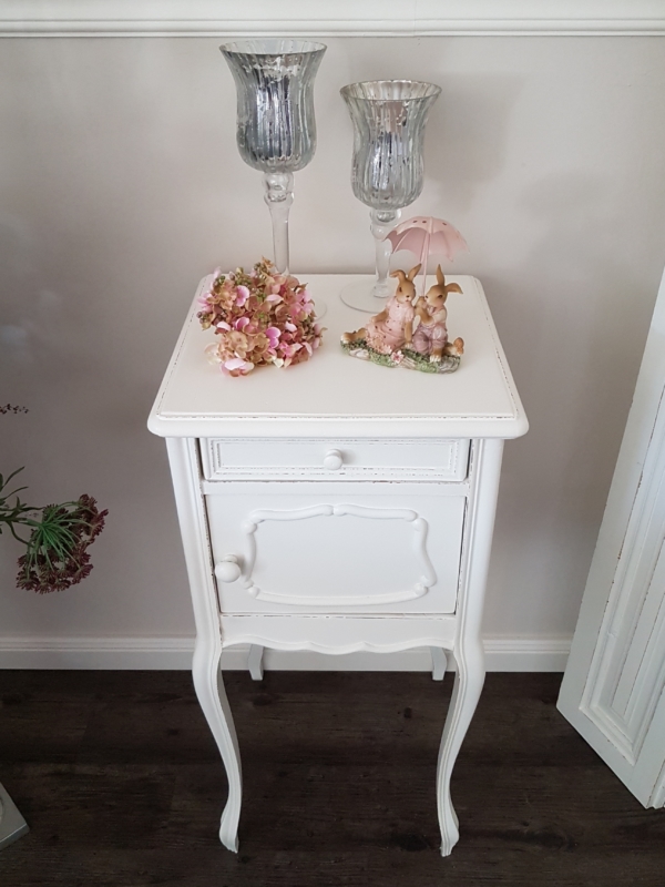 antiker Eichen Nachttisch - weiß - Queen Anne Style - Shabby Chic – Bild 4