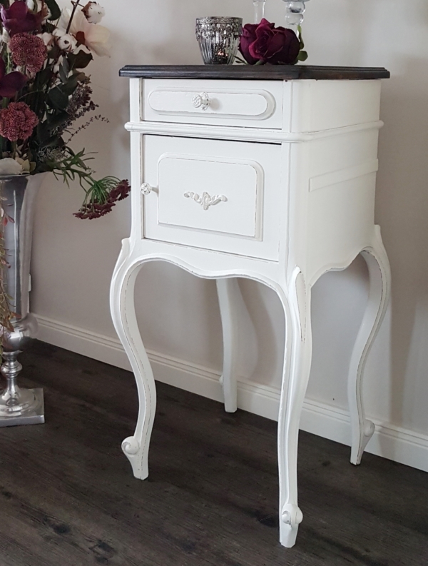 antiker Eichen Nachttisch - weiß mit dunkler Deckplatte - Shabby Chic – Bild 2
