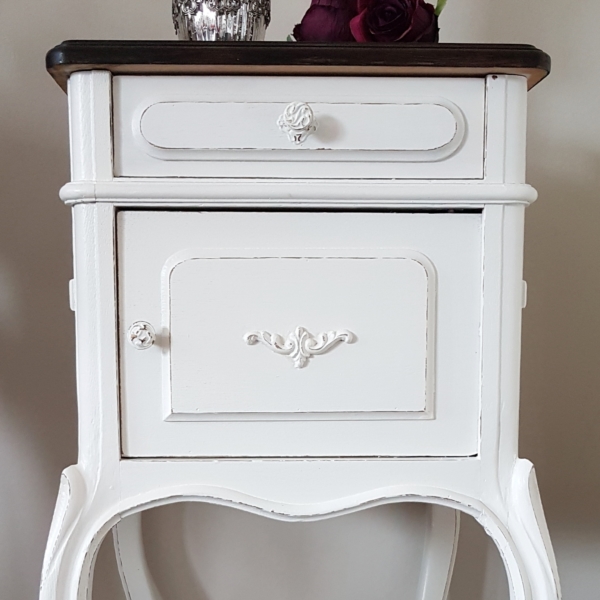 antiker Eichen Nachttisch - weiß mit dunkler Deckplatte - Shabby Chic – Bild 4