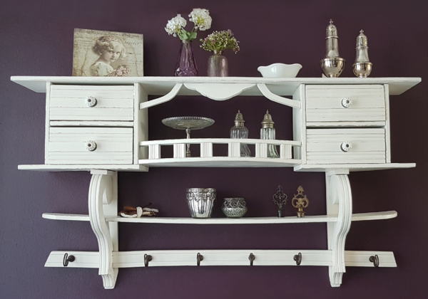 großes antikes Wandregal mit 4 Schubladen - weiß - Breite 110 cm - Shabby Chic