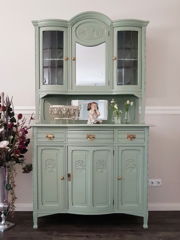Antiker Buffetschrank - Eiche - cottage green - Shabby Chic