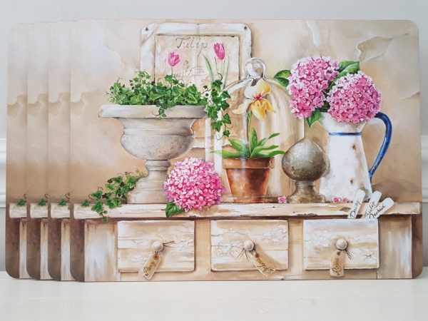 Tischsets / Platzsets "Hortensia" - 4-teilig - Korkeiche / MDF - Shabby Landhaus