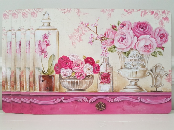 Tischsets / Platzsets "Romantic Roses" - 4-teilig - Korkeiche / MDF - Shabby Landhaus