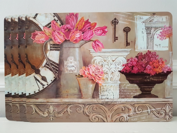 Tischsets / Platzsets "Tulipes et fleurs" - 4-teilig - Korkeiche / MDF - Shabby Landhaus