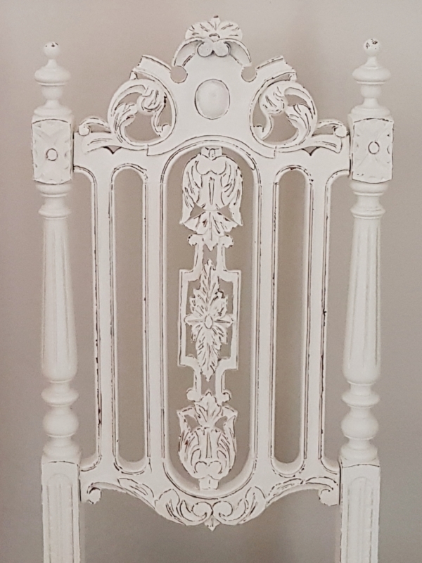 Antiker Gründerzeit-Stuhl mit Original Wiener Geflecht und aufwendiger Schnitzerei - weiß - Shabby Chic – Bild 3