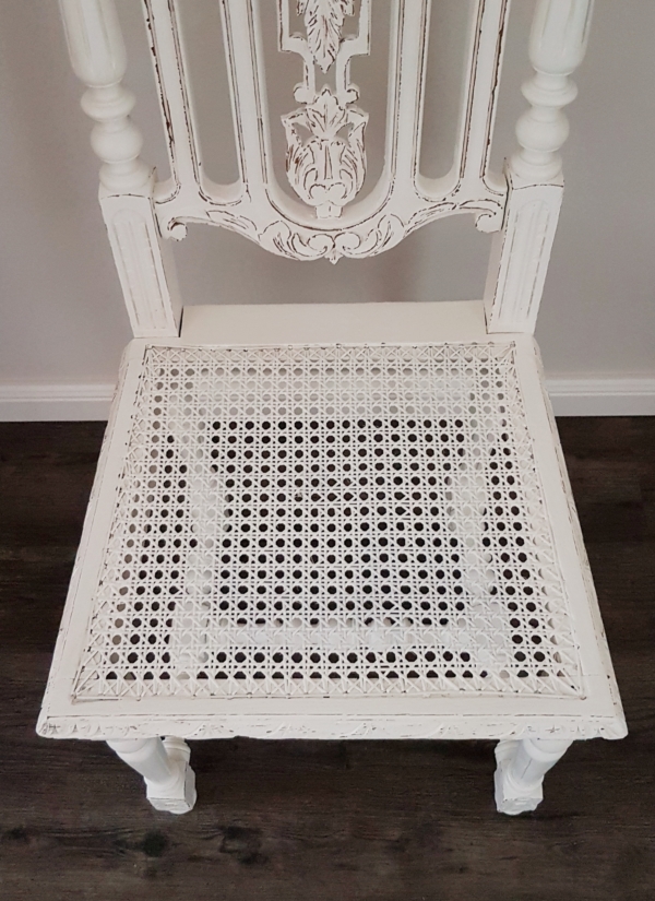 Antiker Gründerzeit-Stuhl mit Original Wiener Geflecht und aufwendiger Schnitzerei - weiß - Shabby Chic – Bild 4